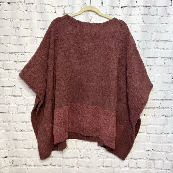 Barefoot Dreams maroon button cozychic poncho sweater one size - Picture 10 of 10